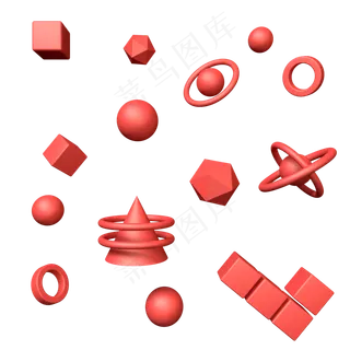 C4D红色立体几何图形球宝石点缀元,免抠元素