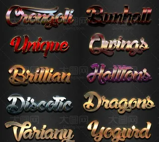 10款现代风格大气质感字体PS样式...