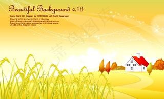 幻想的秋天的乡村风景矢量素材