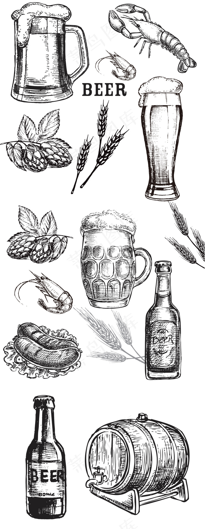 2017欧式复古手绘啤酒龙虾菜单图...