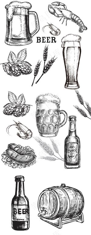 2017欧式复古手绘啤酒龙虾菜单图...