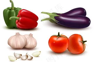 彩椒茄子大蒜蕃茄矢量图