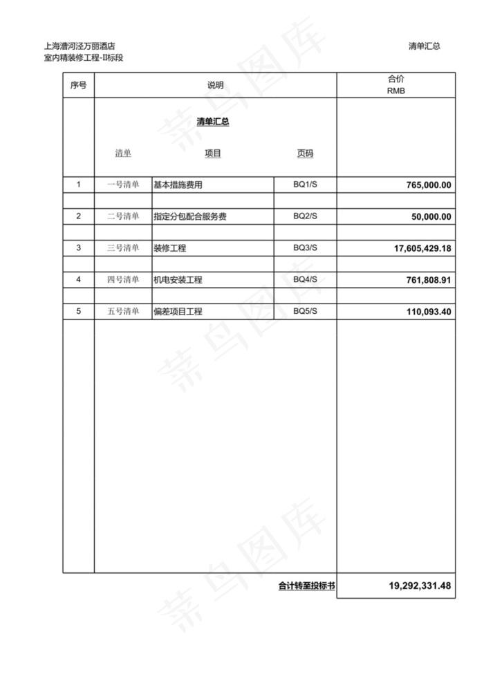 五星级酒店精装修报价清单