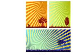 3款放射线背景树木彩色剪影矢量素材