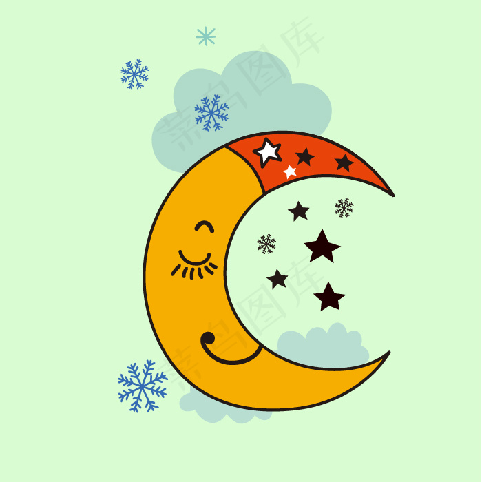 印花矢量图 生活元素 月亮 云朵 ...