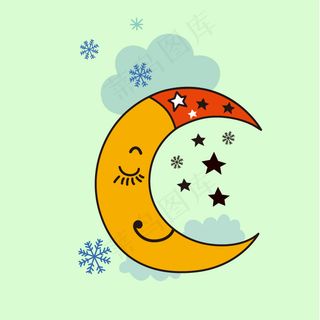 印花矢量图 生活元素 月亮 云朵 ...