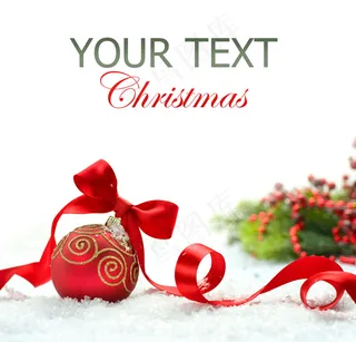 红色丝带圣诞球