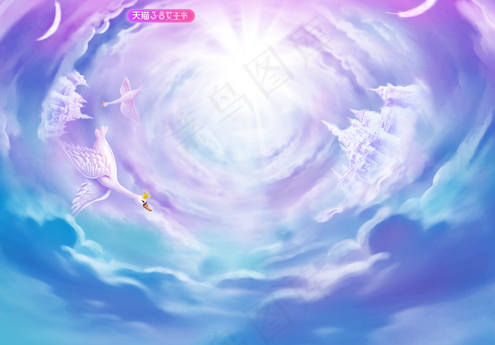 紫蓝色太阳照射下的天空背景素材