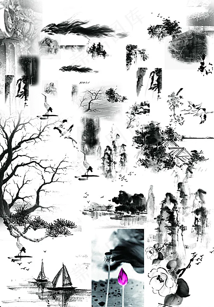 古典水墨画图片psd模版下载