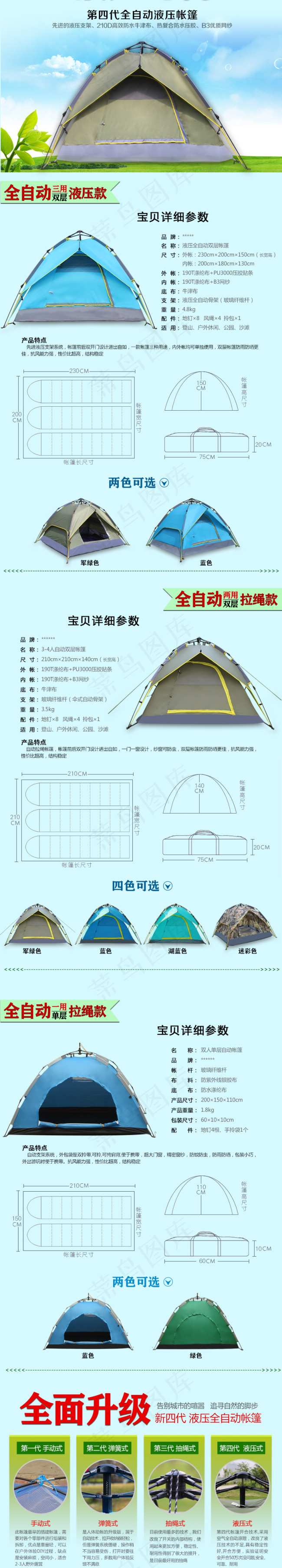 全自动液压户外旅游野营帐篷详情页(790X15000(DPI:72))psd模版下载