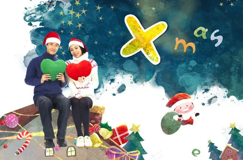 戴着圣诞帽的情侣PSD素材