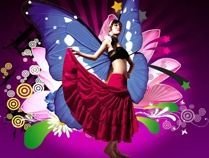 流行 个性背景 蝴蝶 美女 荷花图...