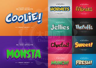 10款可爱风格3D立体字PSD模板