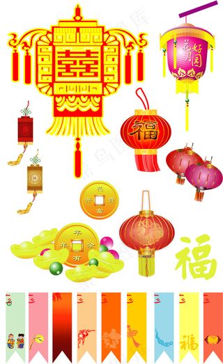 元宵节花灯灯谜条幅矢量图