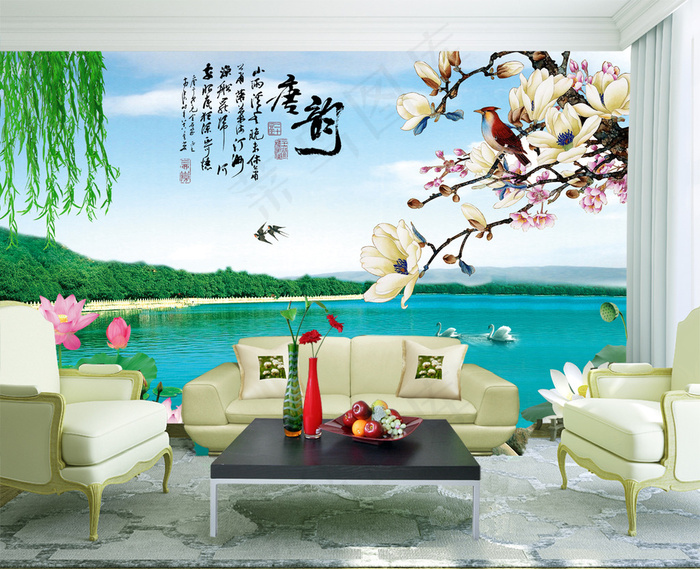 唐韵江南春客厅电视背景墙(9071X5669(DPI:72))psd模版下载