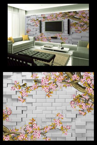 三D壁画大型壁画背景墙三D花卉壁画