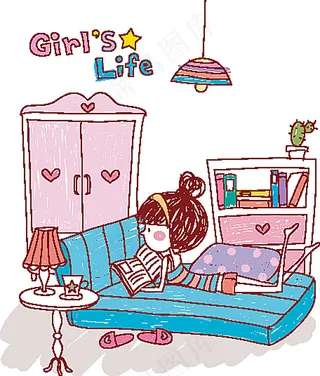 趴在床上看书的女孩