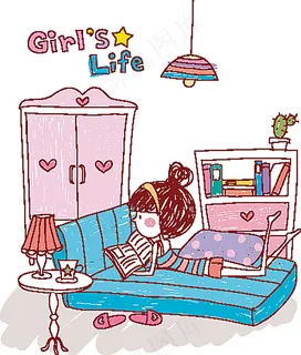 趴在床上看书的女孩 趴在床上看书的女孩