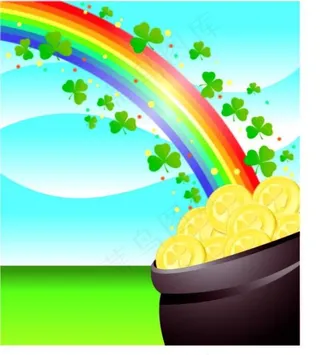 长满绿叶的彩虹矢量素材