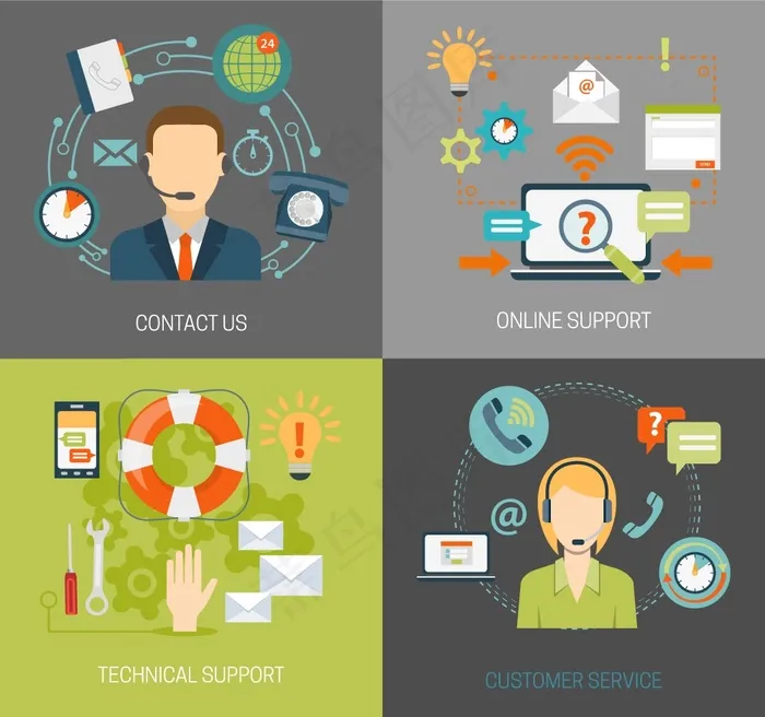 在线客户服务概念设计在平坦颜色自由向量ai矢量模版下载