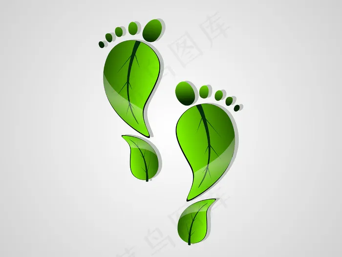 矢量插画叶绿色碳足迹