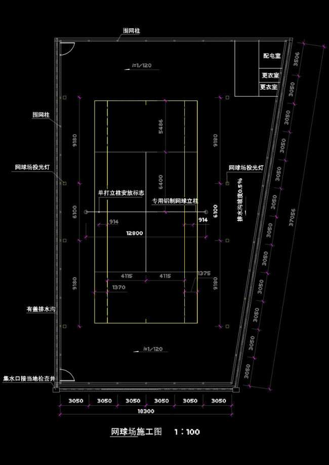 网球场平面图cad图纸素材