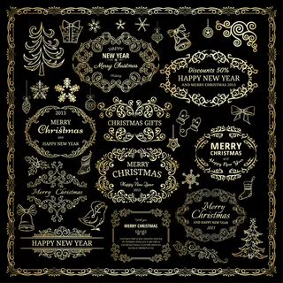 圣诞节花纹花边线稿矢量素材