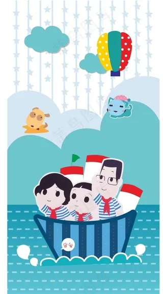 卡通画大头儿子一家三口旅游