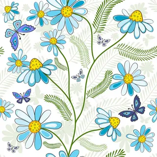 蓝色小花和蝴蝶 矢量素材