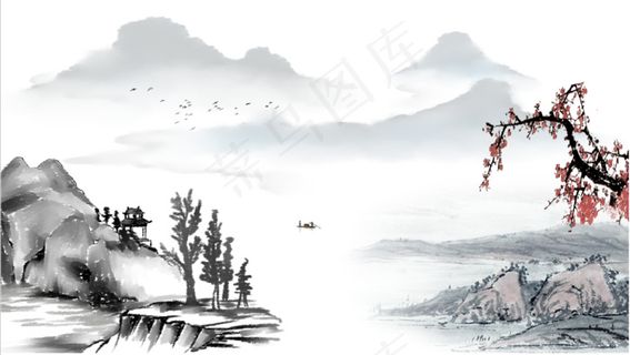 墙画 山水画 中国风 水墨