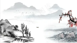 墙画 山水画 中国风 水墨
