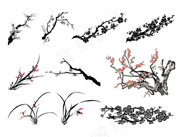 三矢量的经典的植物材料ai矢量模版下载