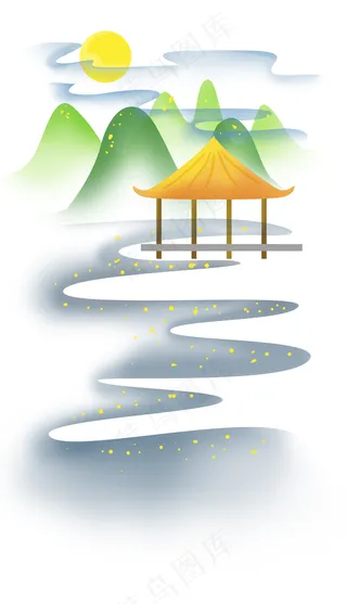 中秋节简单风月亮和亭子中秋节简单风月亮和亭子