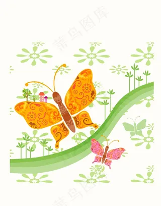 蝴蝶卡通图案插画装饰画