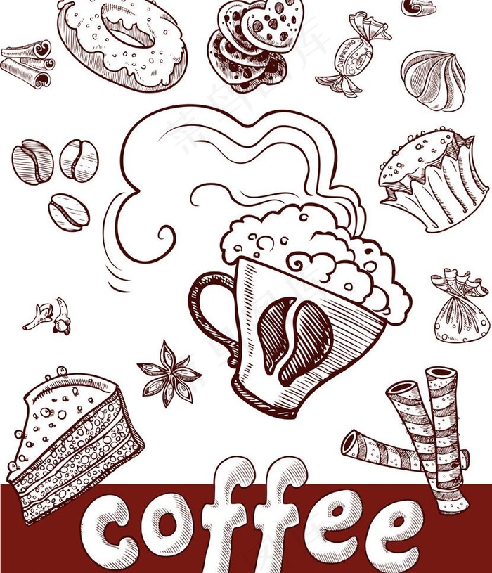 素描咖啡蛋糕图片