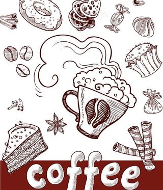 素描咖啡蛋糕图片