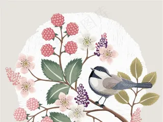 手绘花鸟植物花卉装饰图案