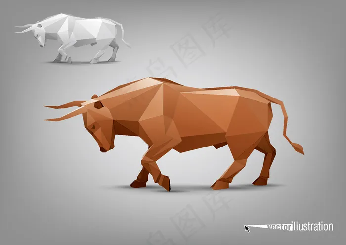 卡通剪纸折纸牛公牛插画分层eps,ai矢量模版下载