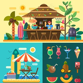 海滩旅游元素图片