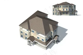 时尚豪华高档别墅3D立体模型素材