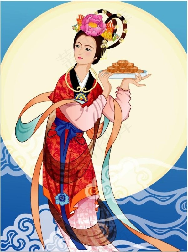中秋的仙女嫦娥矢量素材14