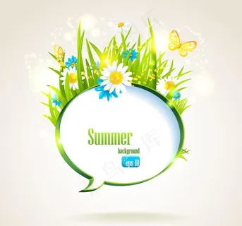 绿草鲜花蝴蝶夏日背景图片 绿草鲜花蝴蝶夏日背景图片