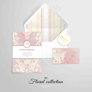 素雅植物花朵婚礼信封卡片矢量素材