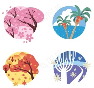 春夏秋冬四季 大树 树
