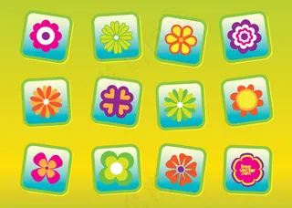 自由的花朵矢量60年代70年代按钮