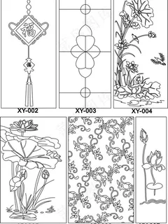 福 荷花 莲 花纹 玻璃 刻绘图片