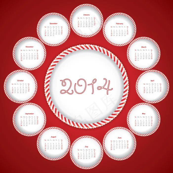 卡通粉红2014日历ai矢量模版下载