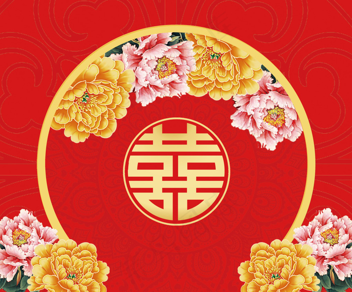 中式红色婚礼背景(4134X3425(DPI:30))psd模版下载