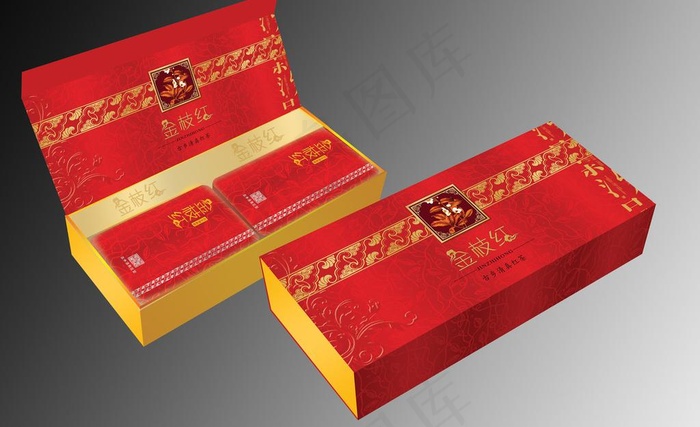 金枝红茶叶礼盒（展开图）图片psd模版下载
