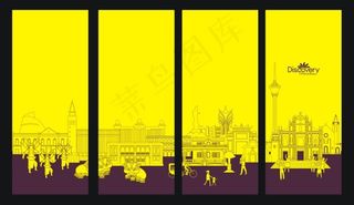 澳门建筑矢量线条图 黄底 矢量人物...